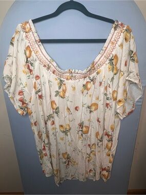 Maurices | White Off-Shoulder Blouse with Fruit Print | Size 2X